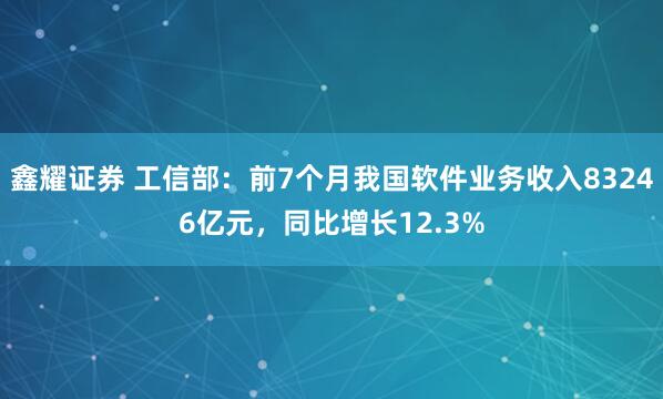 鑫耀证券 工信部：前7个月我国软件业务收入83246亿元，同比增长12.3%